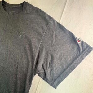 Champion Shirt Mens Large L Dark Heather Gray T Shirt Embroidered C Logo Sleeve